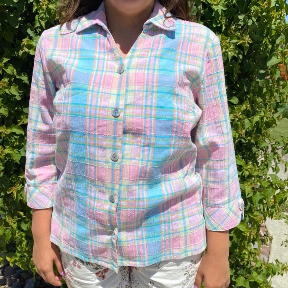 Pastel plaid 90s button up dead stock